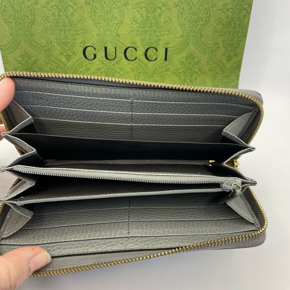 💎 24 Gucci Marmont Zip Around Wallet Gray Pebbled Leather - Picture 9 of 11